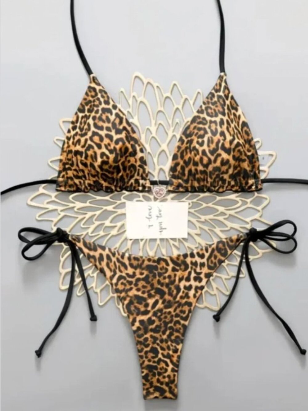 Leopard Print Triangle String Bikini Set
